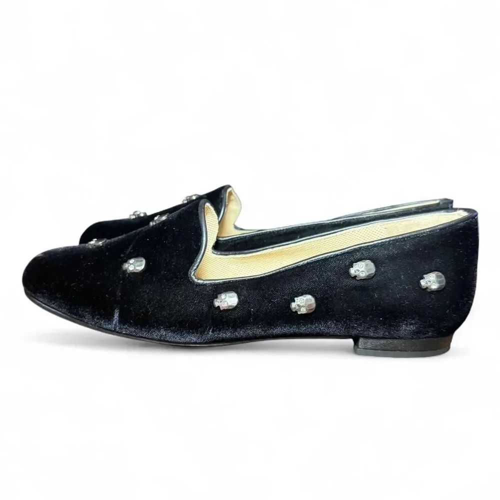 Jon Josef Velvet Smoking Slippers Womens 8.5 Black Skull Stud Loafers Made Spain